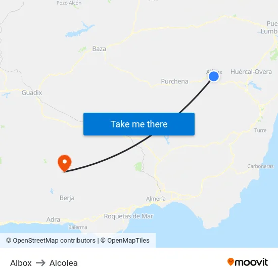 Albox to Alcolea map