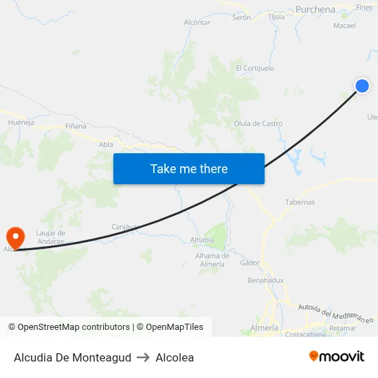 Alcudia De Monteagud to Alcolea map