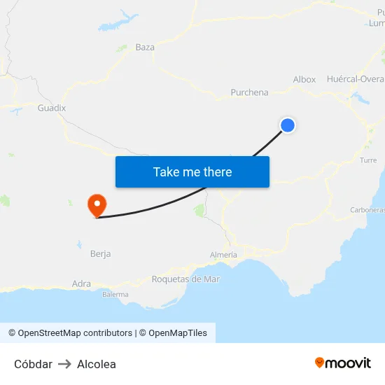 Cóbdar to Alcolea map