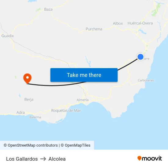 Los Gallardos to Alcolea map