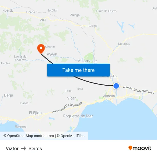 Viator to Beires map