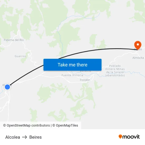 Alcolea to Beires map