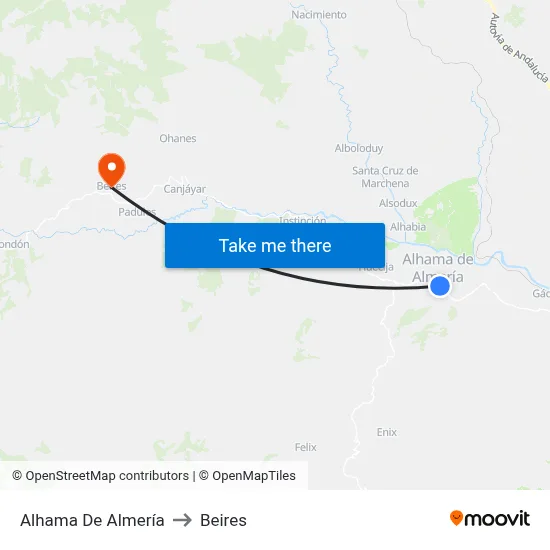 Alhama De Almería to Beires map