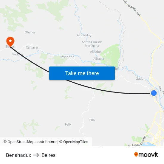 Benahadux to Beires map