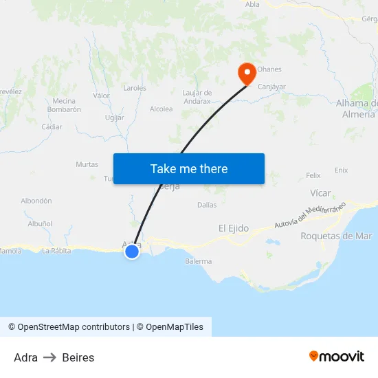 Adra to Beires map