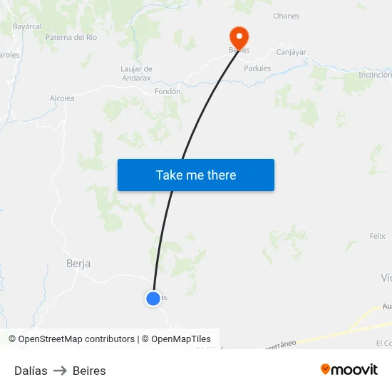 Dalías to Beires map