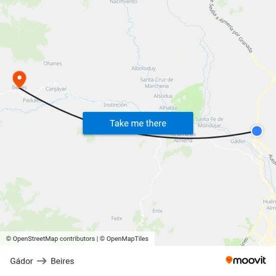 Gádor to Beires map
