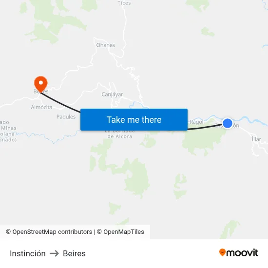 Instinción to Beires map