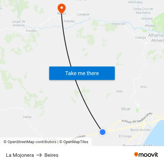 La Mojonera to Beires map