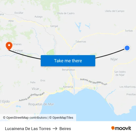Lucainena De Las Torres to Beires map
