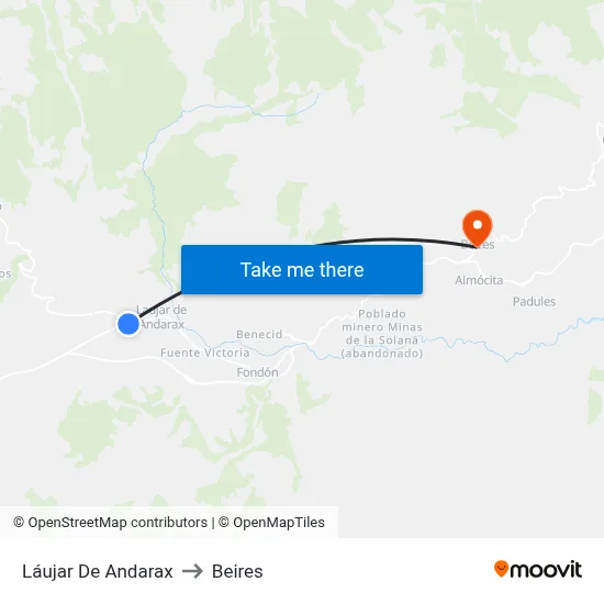 Láujar De Andarax to Beires map