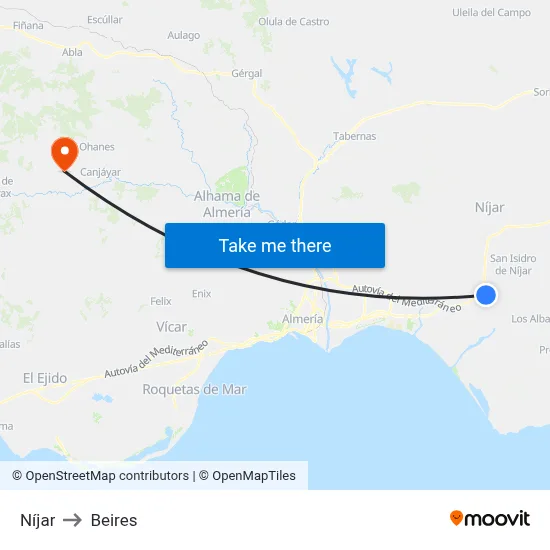 Níjar to Beires map