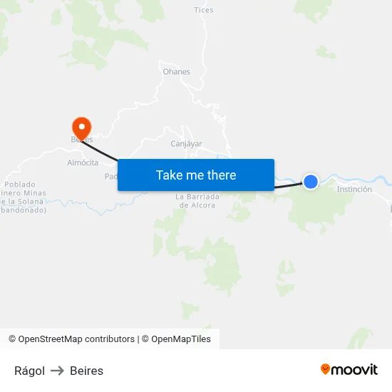 Rágol to Beires map