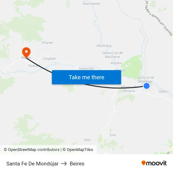 Santa Fe De Mondújar to Beires map