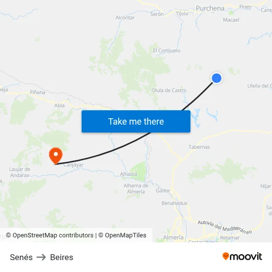 Senés to Beires map