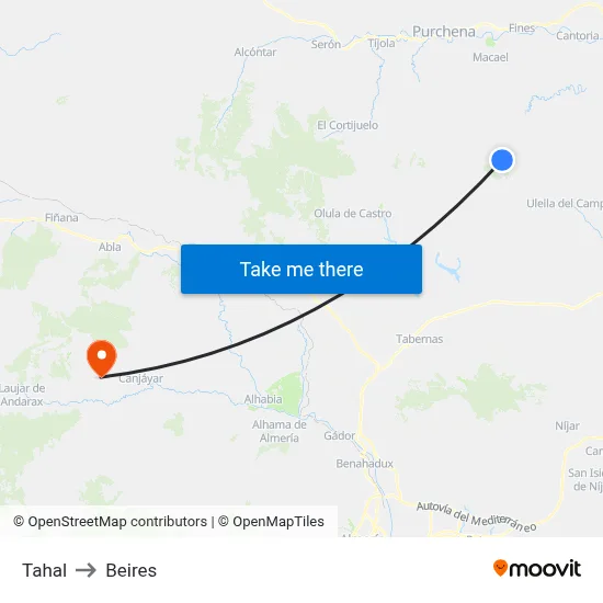 Tahal to Beires map