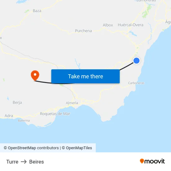 Turre to Beires map
