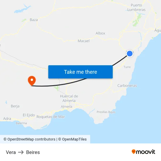 Vera to Beires map
