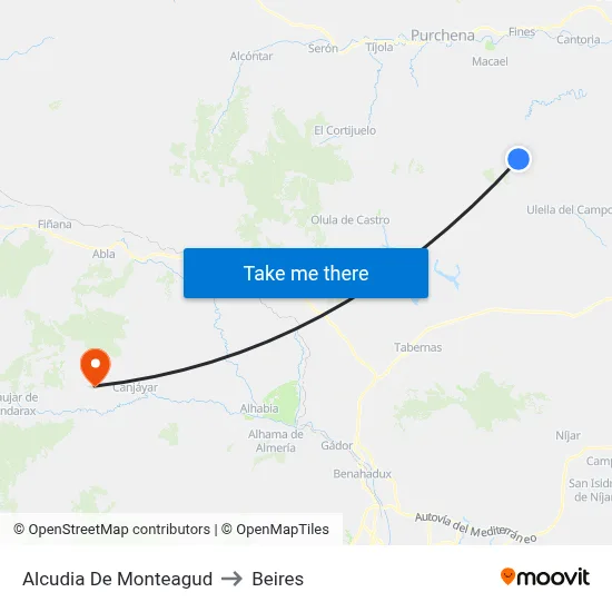 Alcudia De Monteagud to Beires map