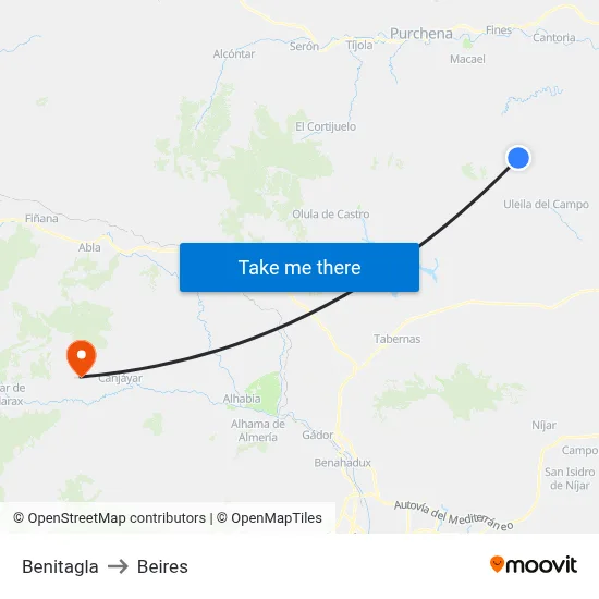 Benitagla to Beires map