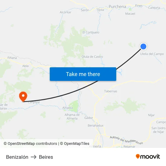 Benizalón to Beires map