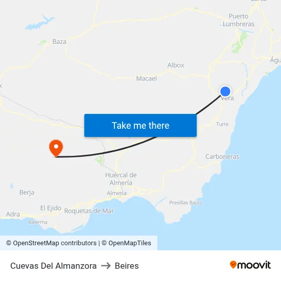 Cuevas Del Almanzora to Beires map