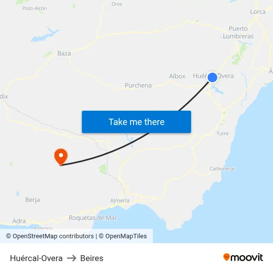 Huércal-Overa to Beires map