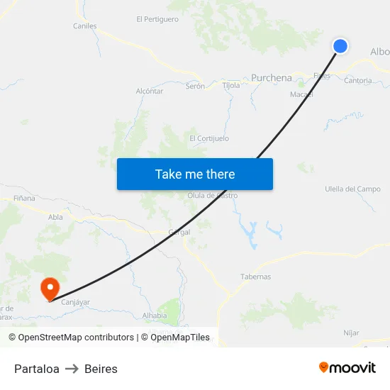 Partaloa to Beires map