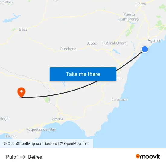 Pulpí to Beires map