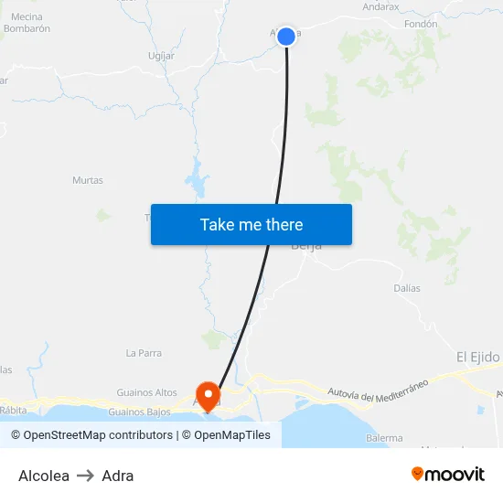 Alcolea to Adra map