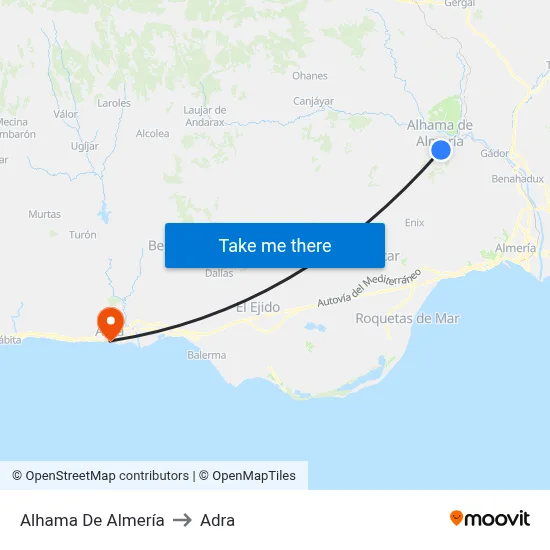 Alhama De Almería to Adra map