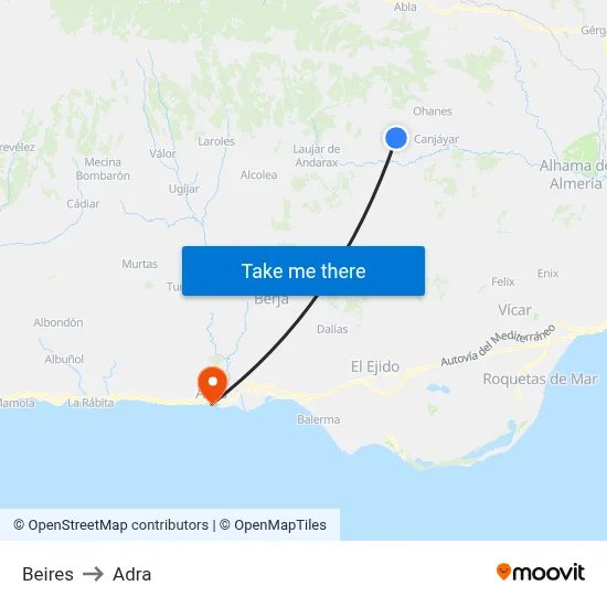 Beires to Adra map