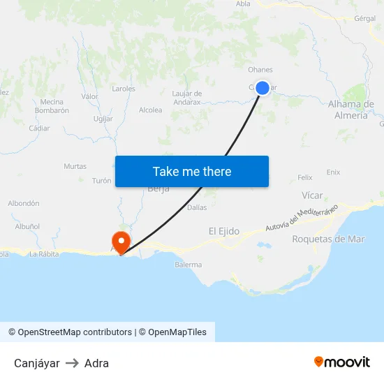 Canjáyar to Adra map