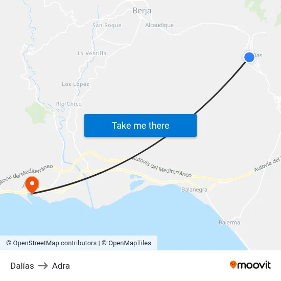 Dalías to Adra map