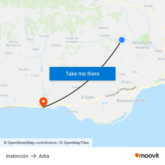Instinción to Adra map