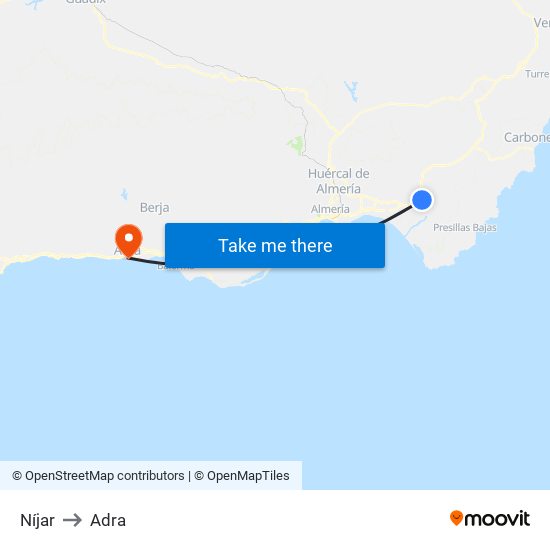 Níjar to Adra map