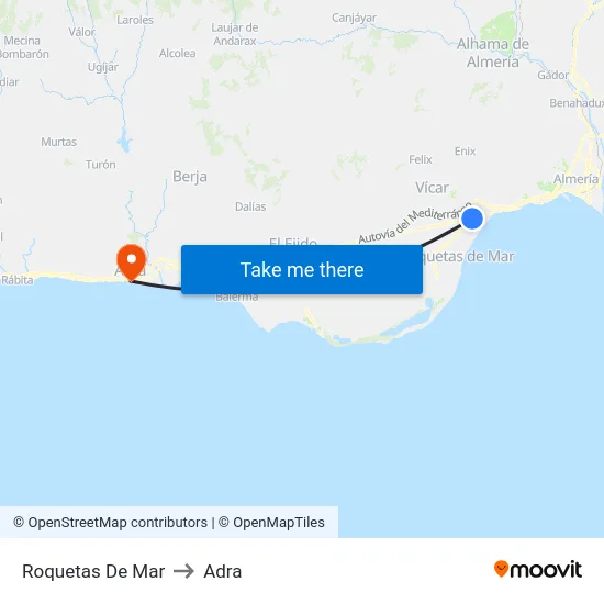 Roquetas De Mar to Adra map