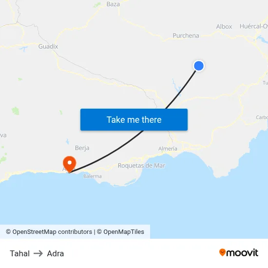 Tahal to Adra map