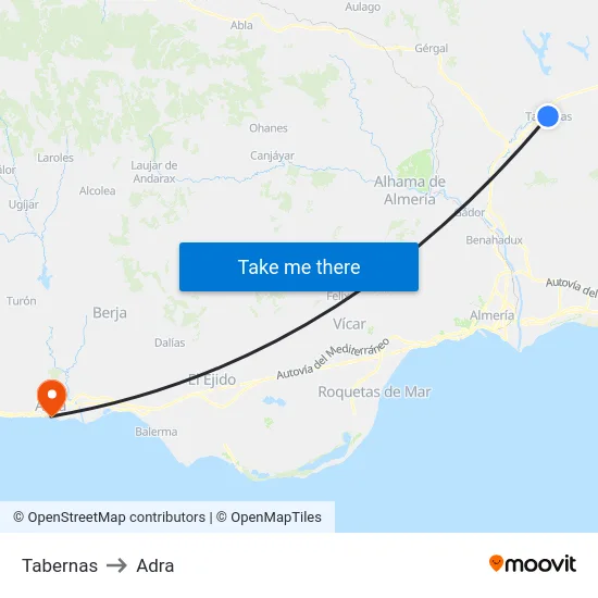 Tabernas to Adra map