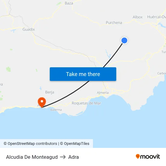 Alcudia De Monteagud to Adra map