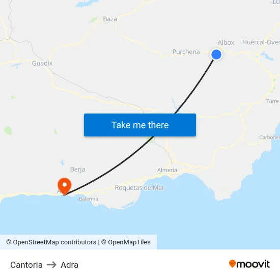 Cantoria to Adra map