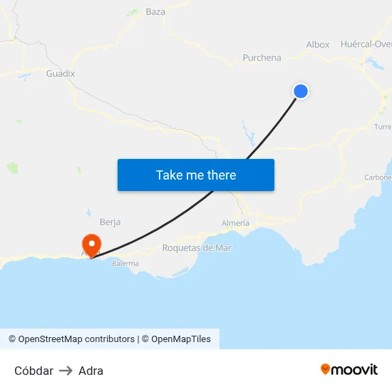 Cóbdar to Adra map