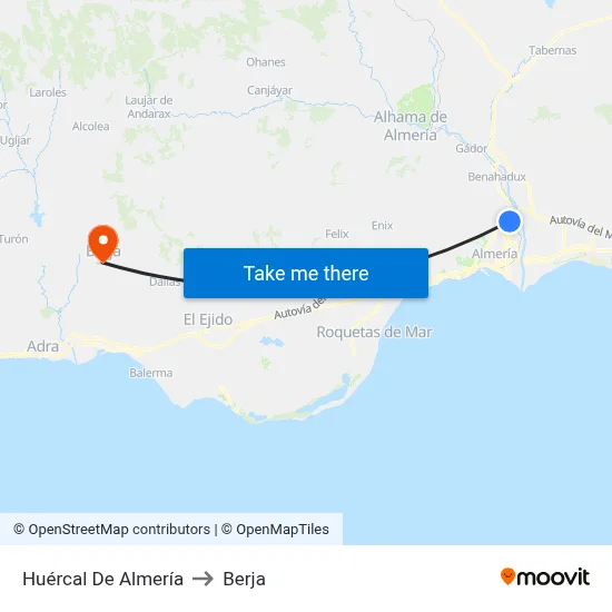 Huércal De Almería to Berja map