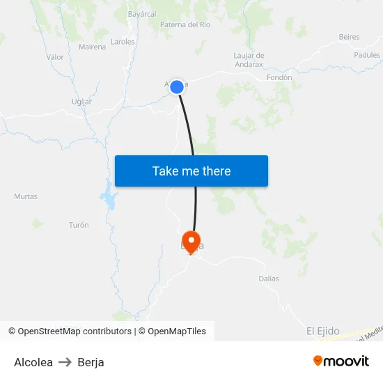 Alcolea to Berja map