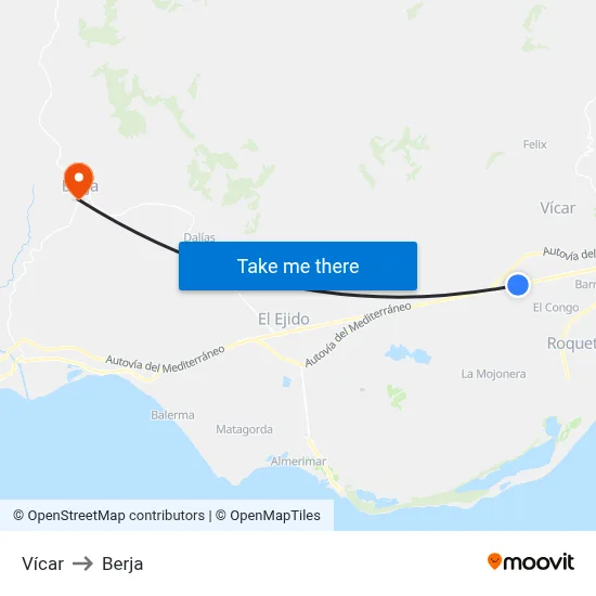 Vícar to Berja map