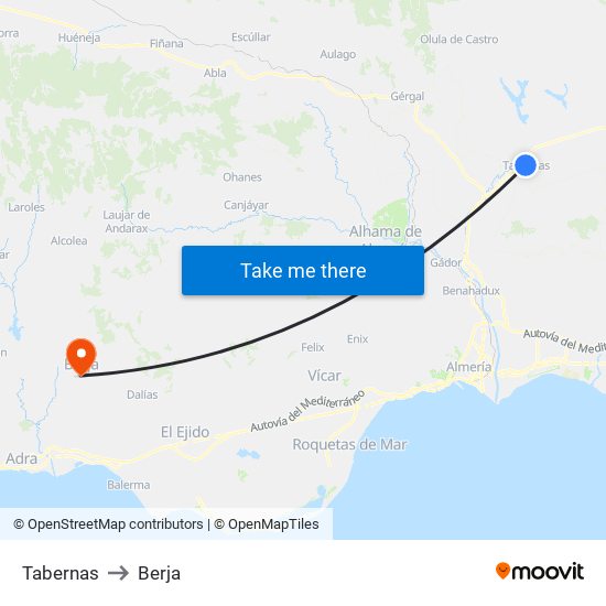 Tabernas to Berja map
