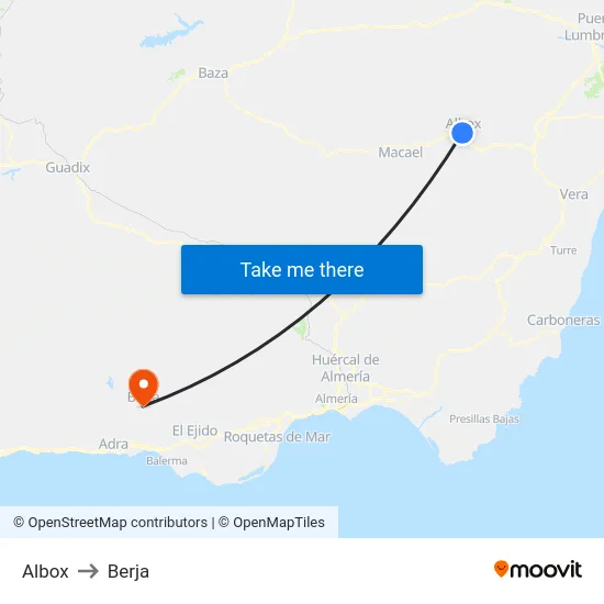 Albox to Berja map