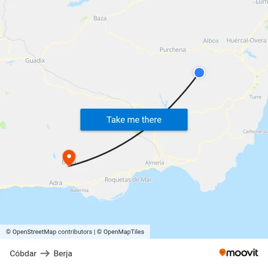 Cóbdar to Berja map
