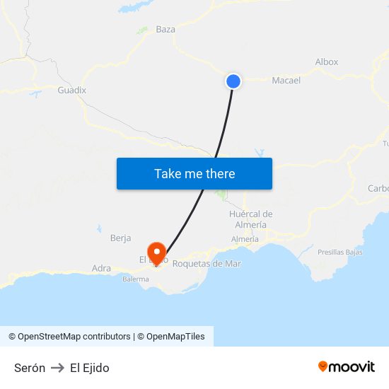 Serón to El Ejido map