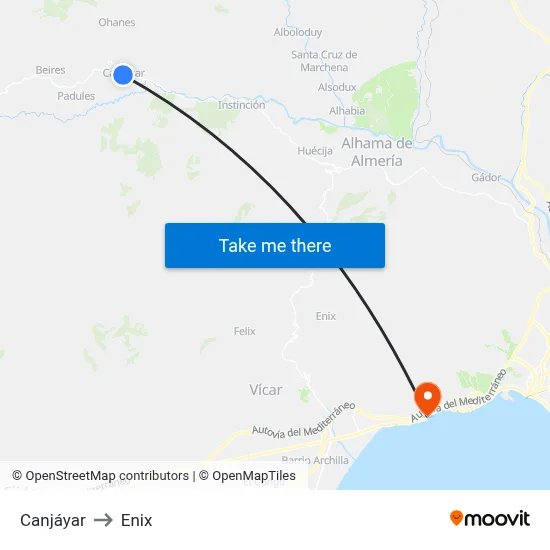 Canjáyar to Enix map